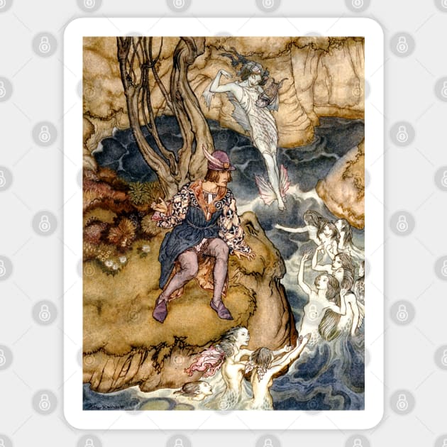 Ferdinand Listening to the Spirits - The Tempest, Arthur Rackham Sticker by forgottenbeauty